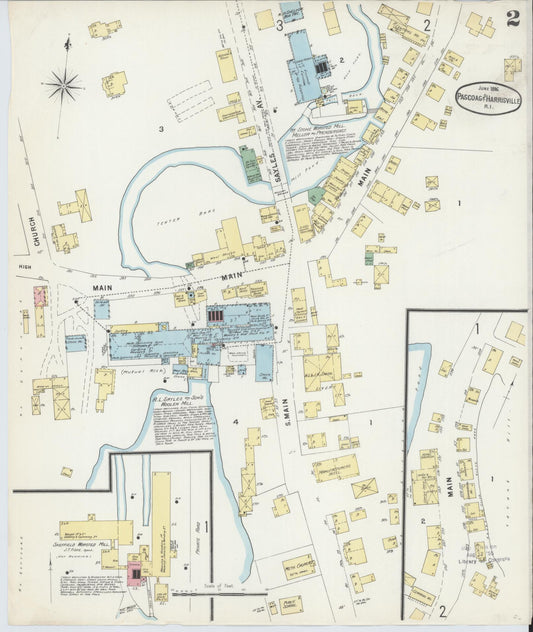 Sanborn Fire Insurance Map from Pascoag, Providence County, Rhode Island (1896), Sheet #0002 - Historic Sanborn Fire Insurance Map Print, vintage old map wall art, antique decor, genealogy gift, Rhode Island Rhode Island map