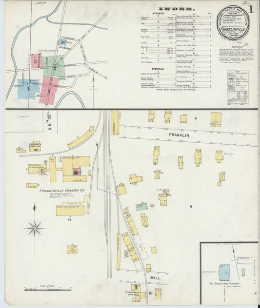 Sanborn Fire Insurance Map from Franklinville, Cattaraugus County, New York (1897), Sheet #0001 - Historic Sanborn Fire Insurance Map Print, vintage old map wall art, antique decor, genealogy gift, New York New York map