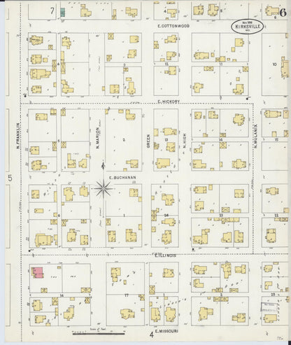 Sanborn Fire Insurance Map from Kirksville, Adair County, Missouri (1898), Sheet #0006 - Historic Sanborn Fire Insurance Map Print, vintage old map wall art, antique decor, genealogy gift, Missouri Missouri map