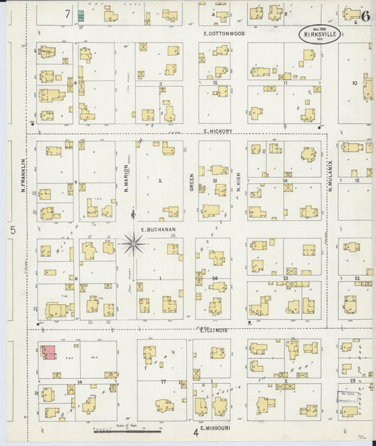 Sanborn Fire Insurance Map from Kirksville, Adair County, Missouri (1898), Sheet #0006 - Historic Sanborn Fire Insurance Map Print, vintage old map wall art, antique decor, genealogy gift, Missouri Missouri map