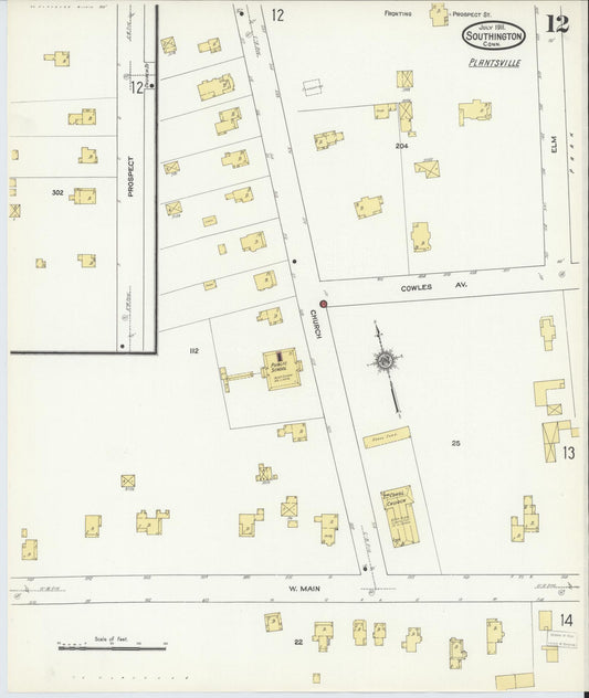 Sanborn Fire Insurance Map from Southington, Hartford County, Connecticut (1911), Sheet #0012 - Historic Sanborn Fire Insurance Map Print, vintage old map wall art, antique decor, genealogy gift, Connecticut Connecticut map