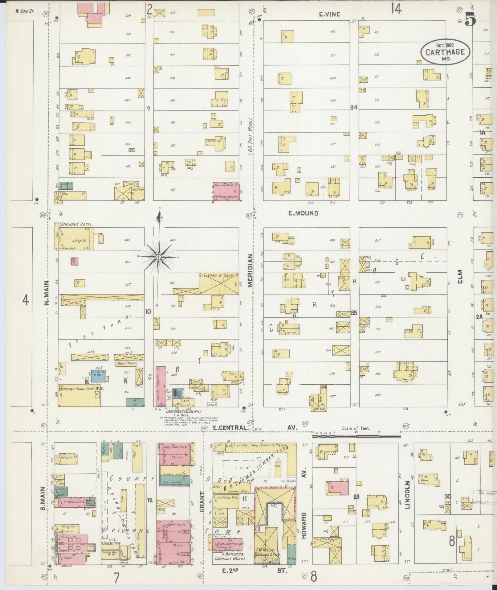 Sanborn Fire Insurance Map from Carthage, Jasper County, Missouri (1902), Sheet #0005 - Complete Map Set gallery image, historic Sanborn map, vintage wall art, Missouri Missouri