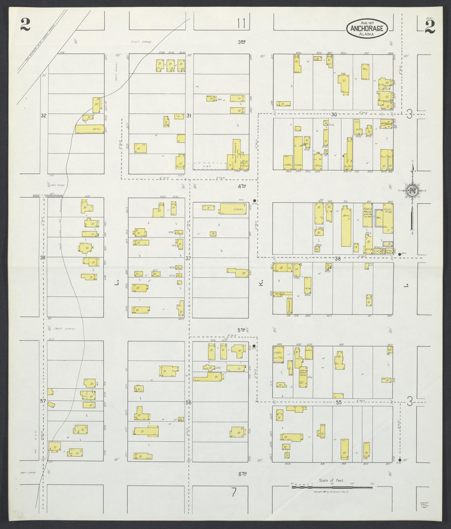 Sanborn Fire Insurance Map from Anchorage, Anchorage Census Division, Alaska (1927), Sheet #0002 - Historic Sanborn Fire Insurance Map Print, vintage old map wall art, antique decor, genealogy gift, Alaska Alaska map