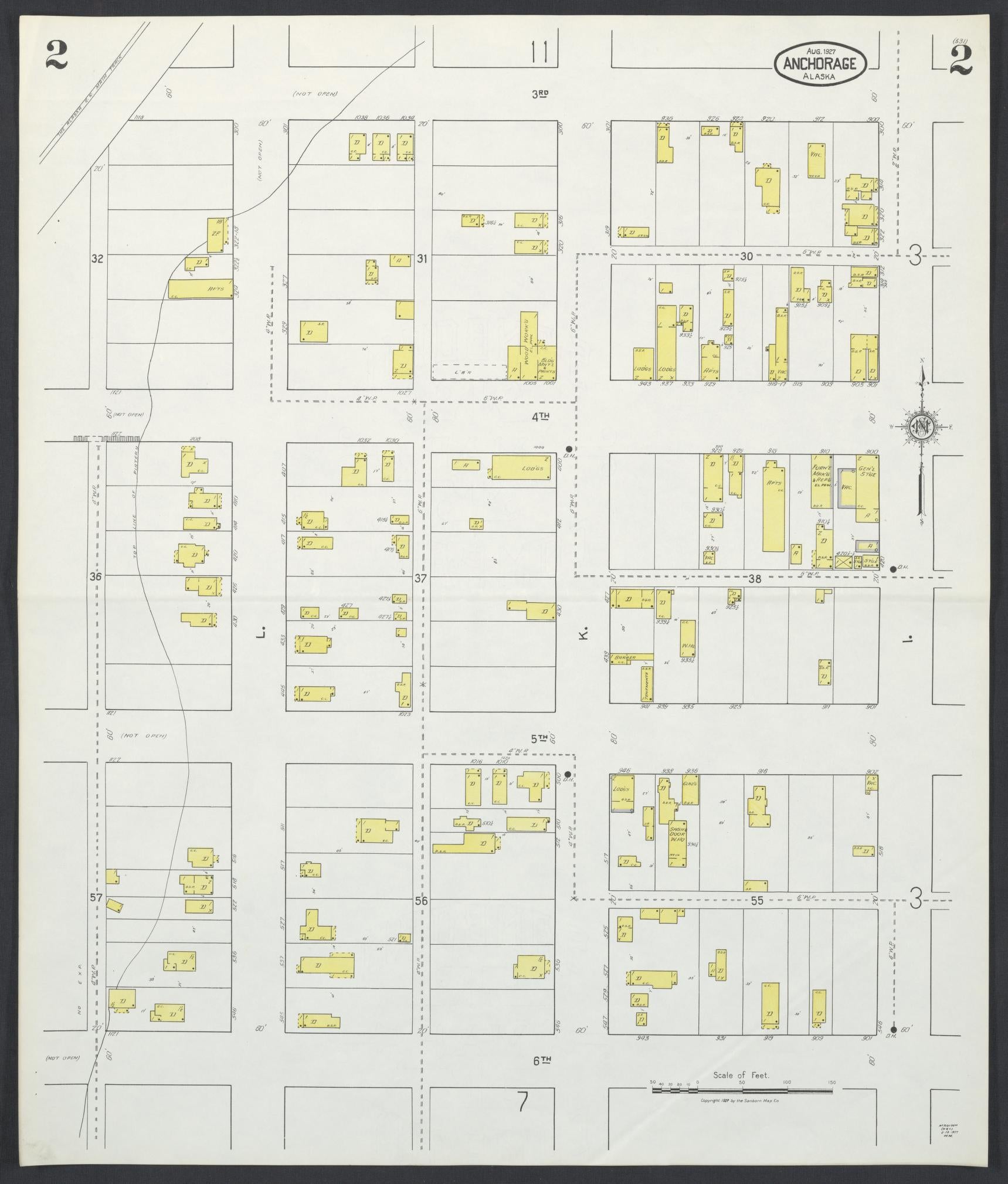 Sanborn Fire Insurance Map from Anchorage, Anchorage Census Division, Alaska (1927), Sheet #0002 - Historic Sanborn Fire Insurance Map Print, vintage old map wall art, antique decor, genealogy gift, Alaska Alaska map