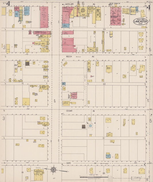 Sanborn Fire Insurance Map from Lancaster, Los Angeles County, California (1923), Sheet #0004 - Historic Sanborn Fire Insurance Map Print, vintage old map wall art, antique decor, genealogy gift, California California map