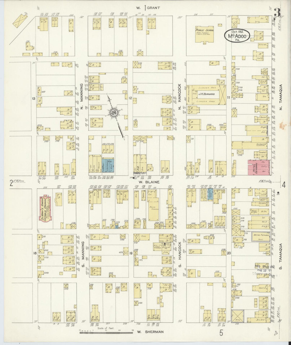 Sanborn Fire Insurance Map from McAdoo, Schuylkill County, Pennsylvania (1912), Sheet #0003 - Complete Map Set gallery image, historic Sanborn map, vintage wall art, Pennsylvania Pennsylvania