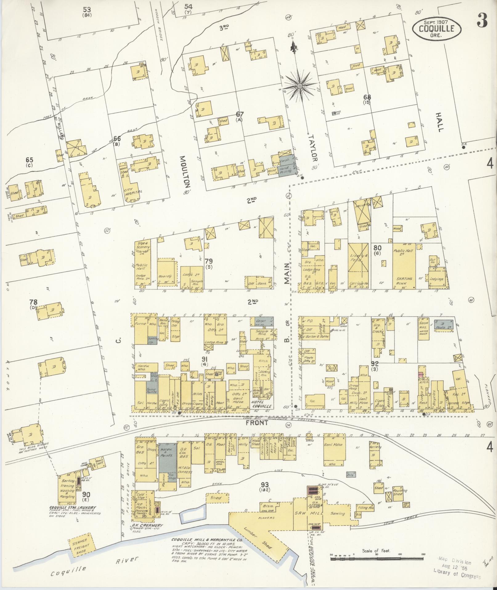 Sanborn Fire Insurance Map from Coquille, Coos County, Oregon (1907), Sheet #0003 - Complete Map Set gallery image, historic Sanborn map, vintage wall art, Oregon Oregon