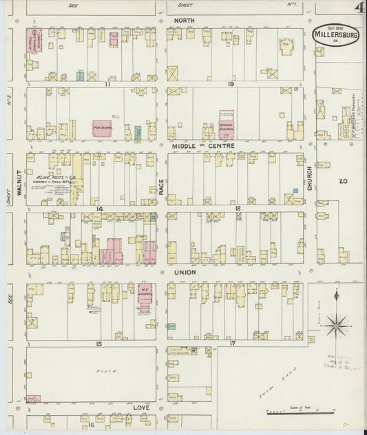 Sanborn Fire Insurance Map from Millersburg, Dauphin County, Pennsylvania (1890), Sheet #0004 - Historic Sanborn Fire Insurance Map Print, vintage old map wall art, antique decor, genealogy gift, Pennsylvania Pennsylvania map
