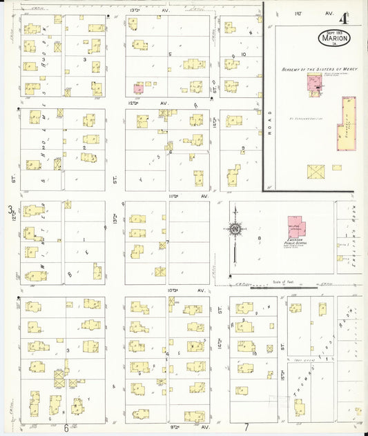 Sanborn Fire Insurance Map from Marion, Linn County, Iowa (1913), Sheet #0004 - Historic Sanborn Fire Insurance Map Print, vintage old map wall art