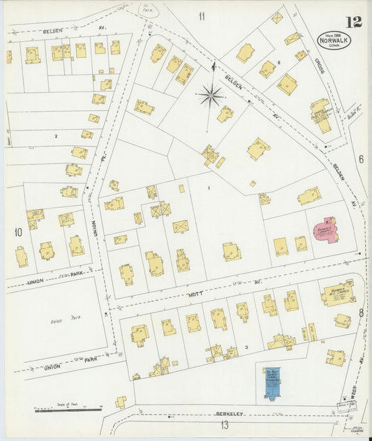 Sanborn Fire Insurance Map from Norwalk, Fairfield County, Connecticut (1906), Sheet #0012 - Historic Sanborn Fire Insurance Map Print, vintage old map wall art, antique decor, genealogy gift, Connecticut Connecticut map
