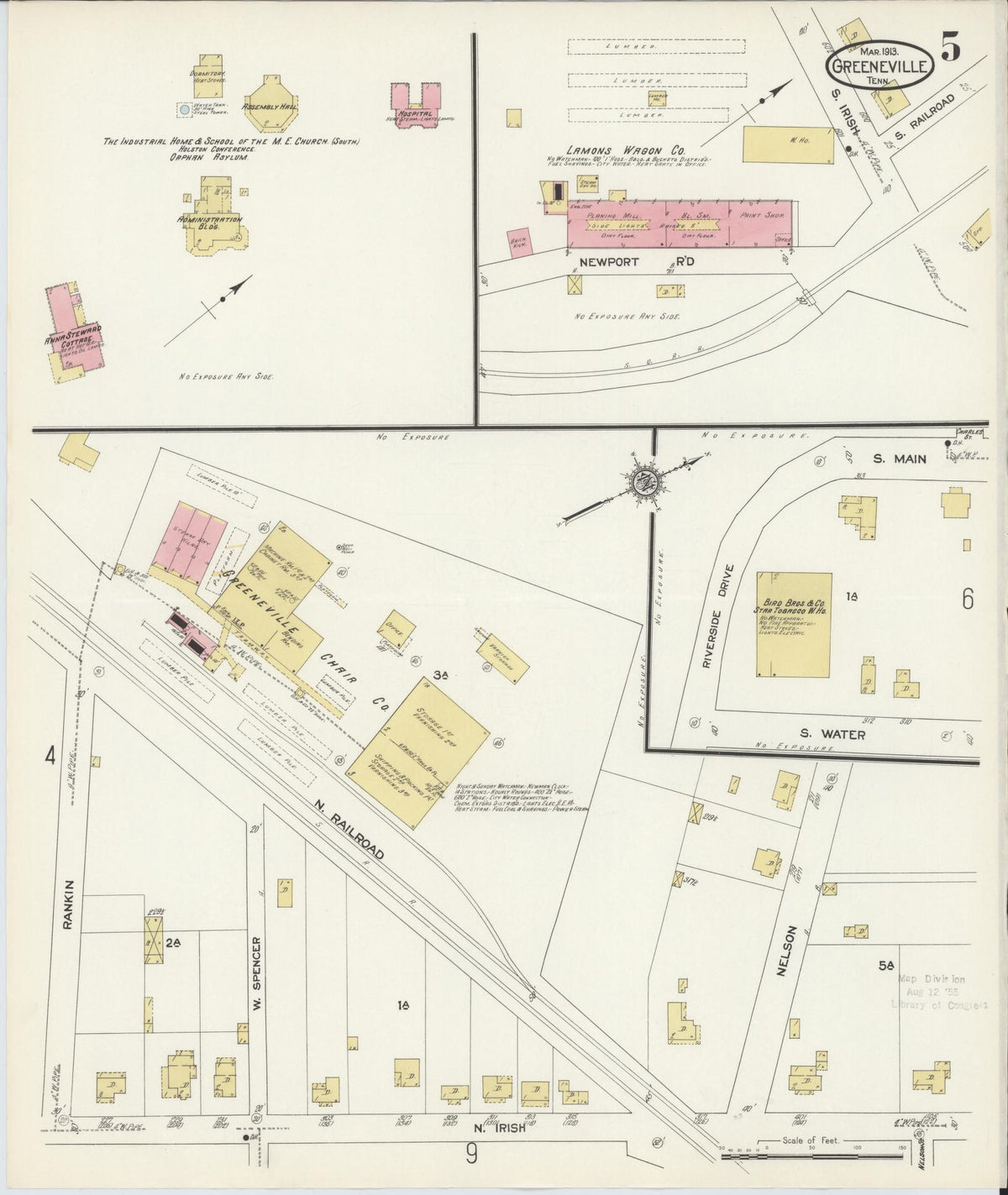 Sanborn Fire Insurance Map from Greeneville, Greene County, Tennessee (1913), Sheet #0005 - Complete Map Set gallery image, historic Sanborn map, vintage wall art, Tennessee Tennessee