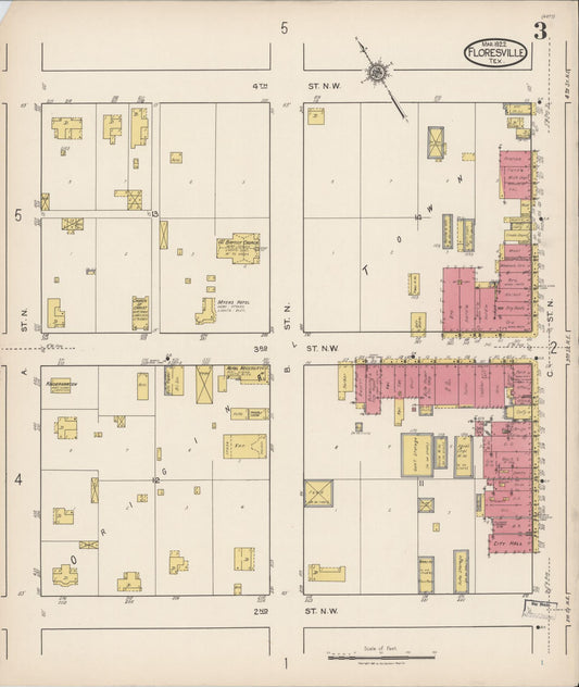 Sanborn Fire Insurance Map from Floresville, Wilson County, Texas (1922), Sheet #0003 - Historic Sanborn Fire Insurance Map Print, vintage old map wall art, antique decor, genealogy gift, Texas Texas map