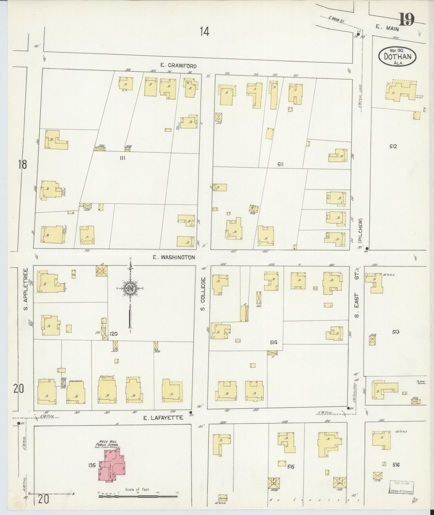 Sanborn Fire Insurance Map from Dothan, Houston County, Alabama (1912), Sheet #0019 - Historic Sanborn Fire Insurance Map Print, vintage old map wall art, antique decor, genealogy gift, Alabama Alabama map