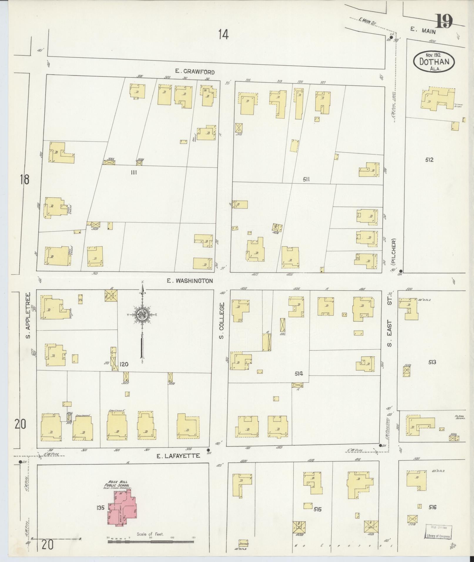 Sanborn Fire Insurance Map from Dothan, Houston County, Alabama (1912), Sheet #0019 - Historic Sanborn Fire Insurance Map Print, vintage old map wall art, antique decor, genealogy gift, Alabama Alabama map