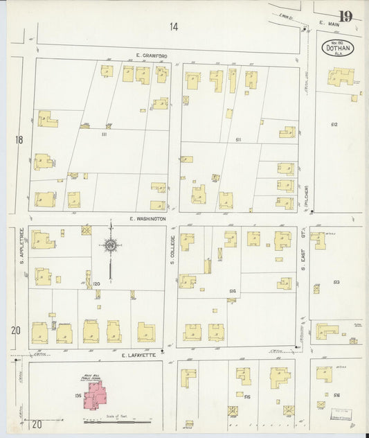 Sanborn Fire Insurance Map from Dothan, Houston County, Alabama (1912), Sheet #0019 - Historic Sanborn Fire Insurance Map Print, vintage old map wall art, antique decor, genealogy gift, Alabama Alabama map