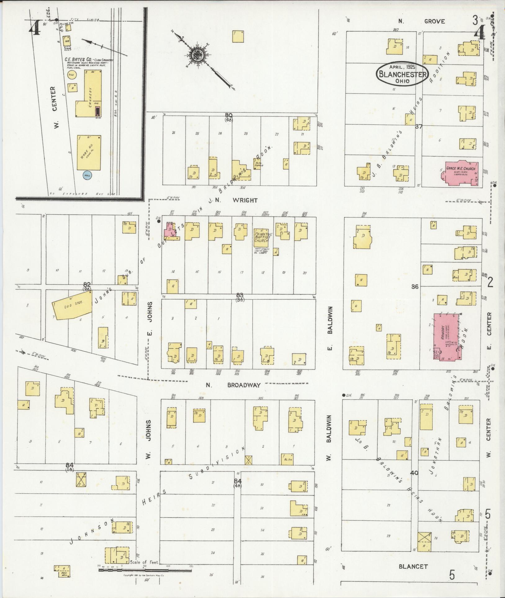 Sanborn Fire Insurance Map from Blanchester, Clinton County, Ohio (1925), Sheet #0004 - Historic Sanborn Fire Insurance Map Print, vintage old map wall art, antique decor, genealogy gift, Ohio Ohio map