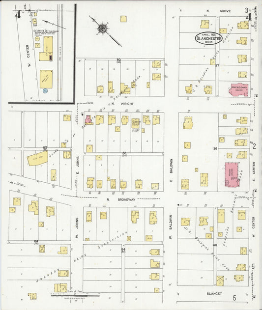 Sanborn Fire Insurance Map from Blanchester, Clinton County, Ohio (1925), Sheet #0004 - Historic Sanborn Fire Insurance Map Print, vintage old map wall art, antique decor, genealogy gift, Ohio Ohio map