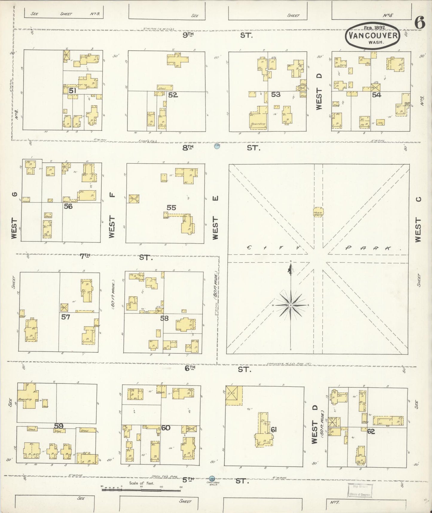 Sanborn Fire Insurance Map from Vancouver, Clark County, Washington (1892), Sheet #0006 - Complete Map Set gallery image, historic Sanborn map, vintage wall art, Washington Washington