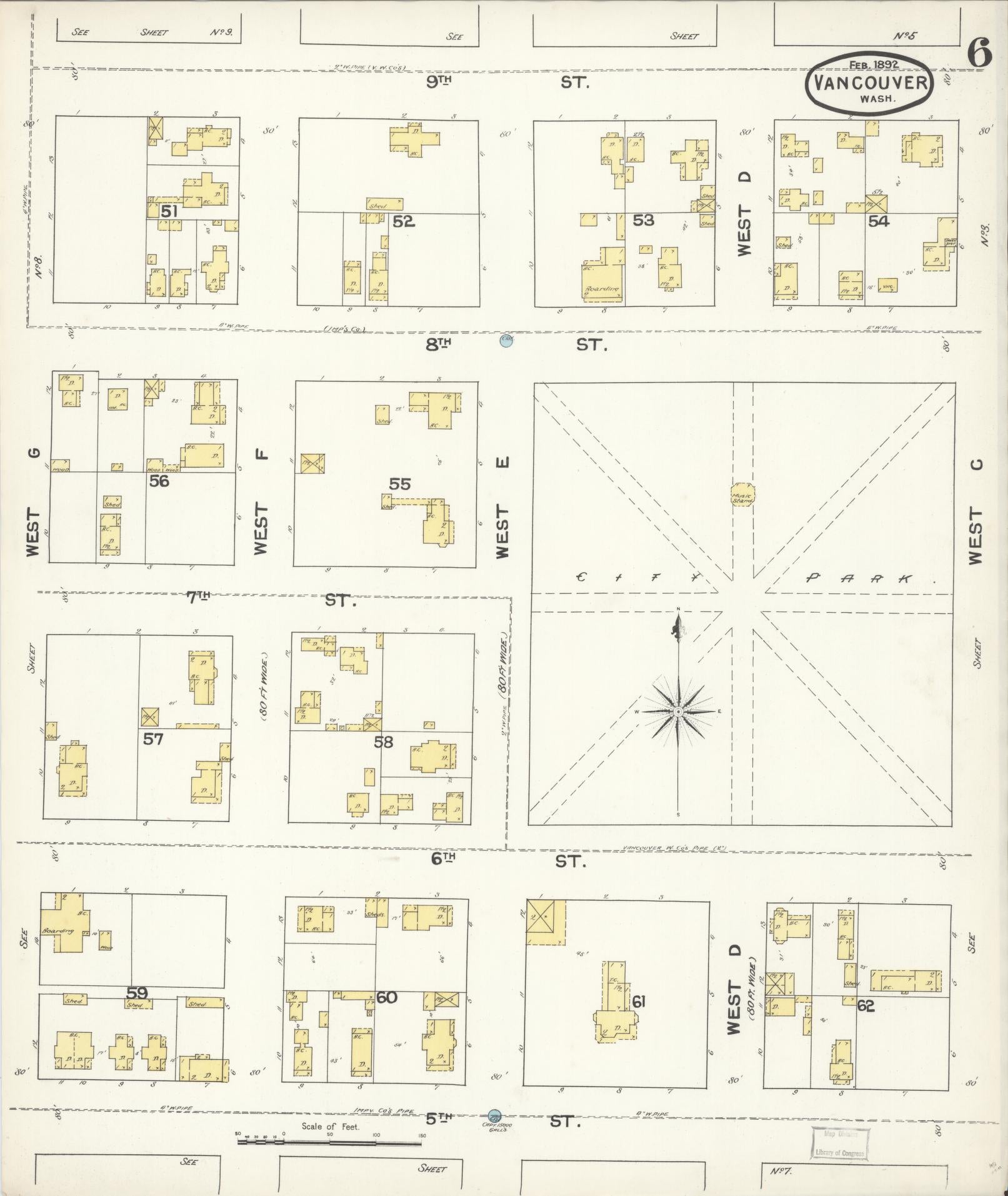 Sanborn Fire Insurance Map from Vancouver, Clark County, Washington (1892), Sheet #0006 - Complete Map Set gallery image, historic Sanborn map, vintage wall art, Washington Washington