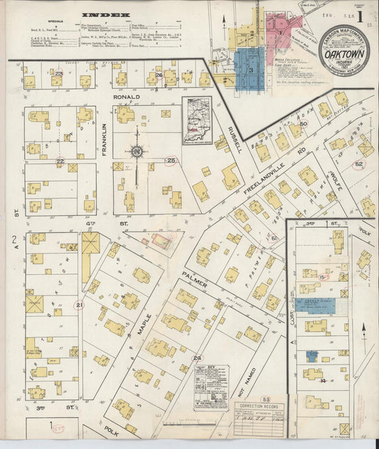 Sanborn Fire Insurance Map from Oaktown, Knox County, Indiana (1932), Sheet #0001 - Historic Sanborn Fire Insurance Map Print, vintage old map wall art, antique decor, genealogy gift, Indiana Indiana map