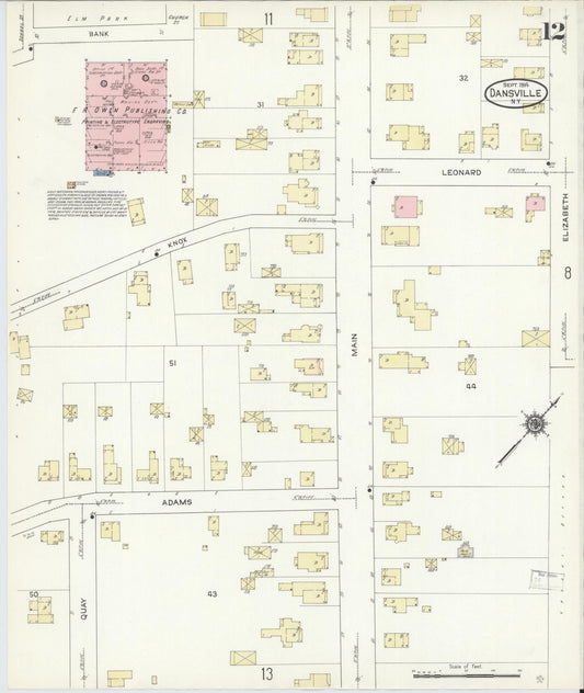 Sanborn Fire Insurance Map from Dansville, Livingston County, New York (1914), Sheet #0012 - Historic Sanborn Fire Insurance Map Print, vintage old map wall art, antique decor, genealogy gift, New York New York map