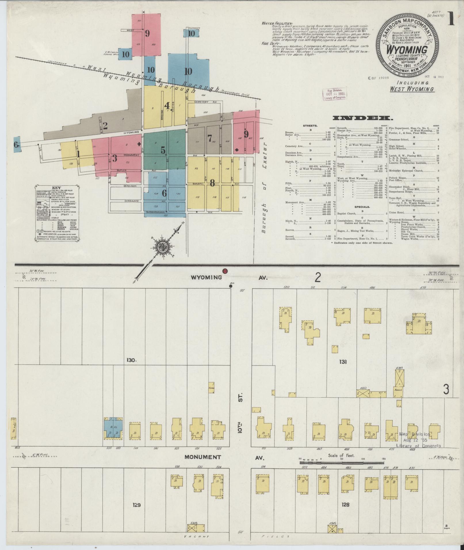 Sanborn Fire Insurance Map from Wyoming, Luzerne County, Pennsylvania (1911), Sheet #0001 - Complete Map Set gallery image, historic Sanborn map, vintage wall art, Pennsylvania Pennsylvania