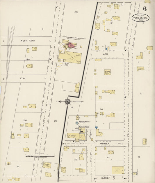 Sanborn Fire Insurance Map from Washougal, Clark County, Washington (1922), Sheet #0006 - Historic Sanborn Fire Insurance Map Print, vintage old map wall art, antique decor, genealogy gift, Washington Washington map