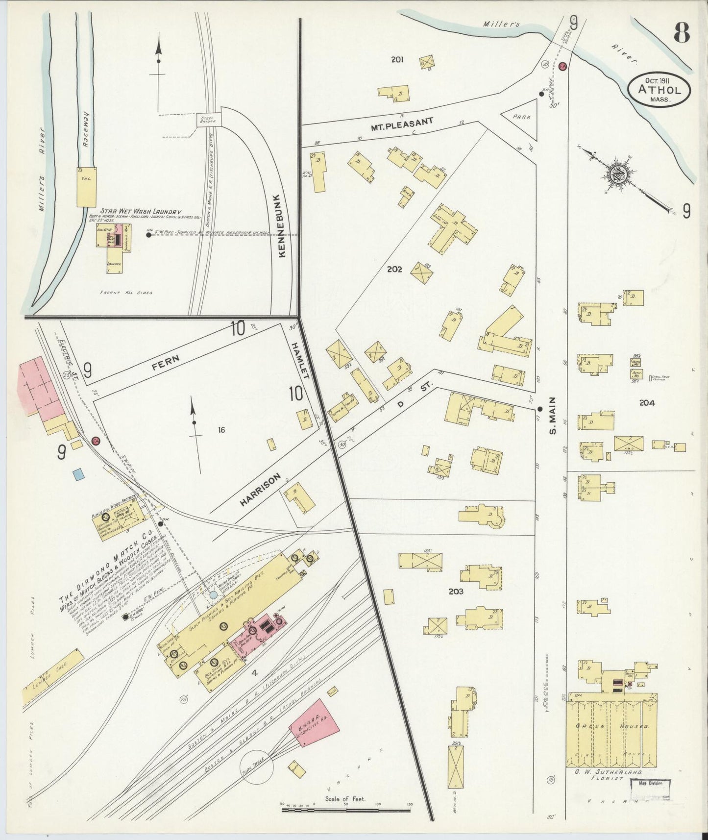 Sanborn Fire Insurance Map from Athol, Worcester County, Massachusetts (1911), Sheet #0008 - Complete Map Set gallery image, historic Sanborn map, vintage wall art, Massachusetts Massachusetts