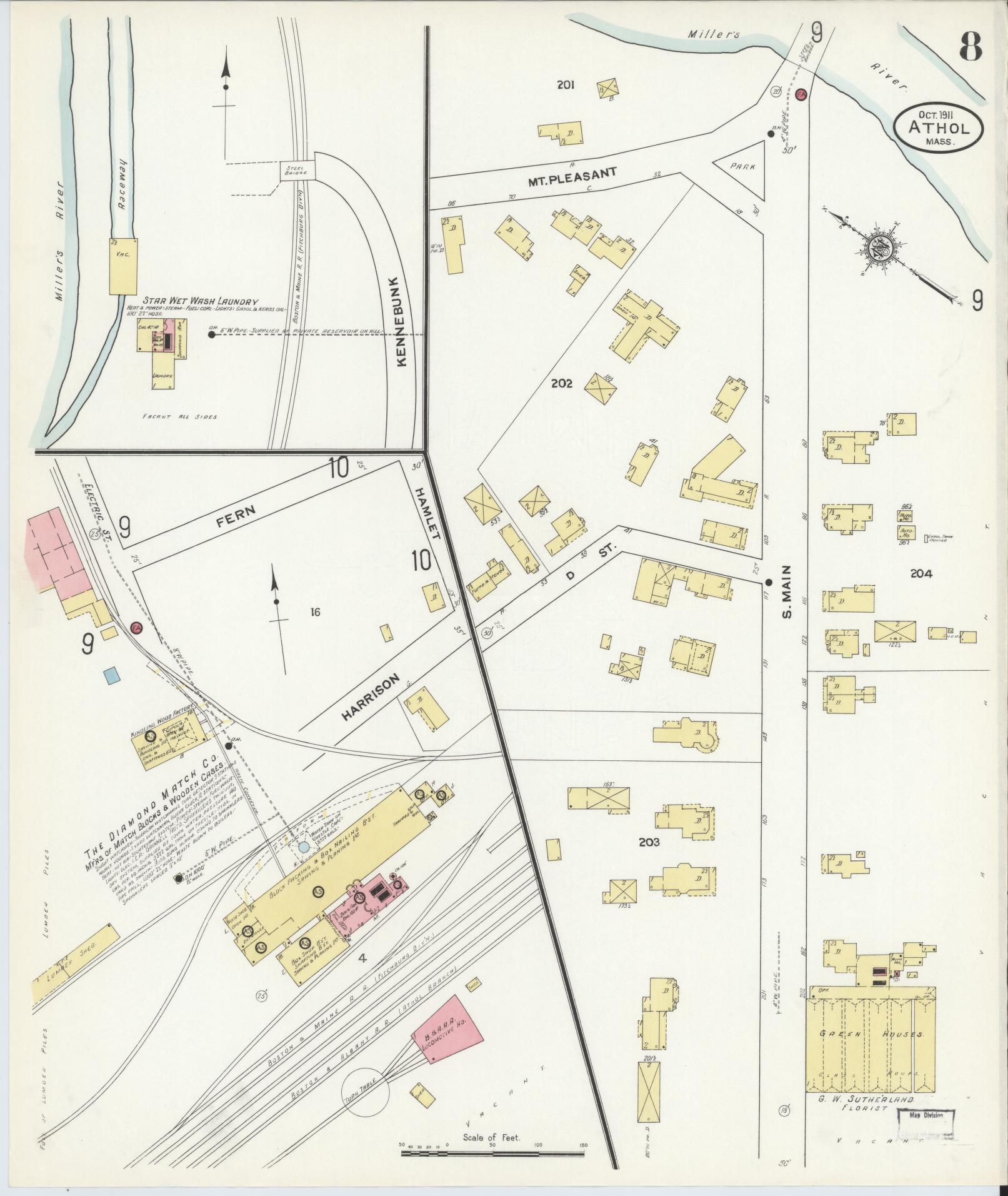 Sanborn Fire Insurance Map from Athol, Worcester County, Massachusetts (1911), Sheet #0008 - Complete Map Set gallery image, historic Sanborn map, vintage wall art, Massachusetts Massachusetts