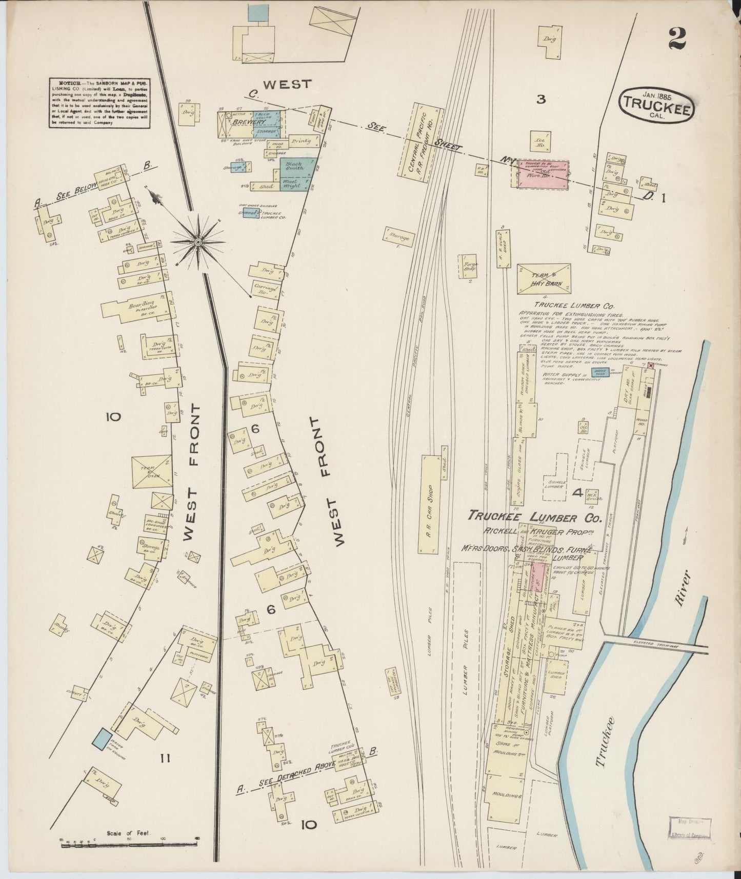 Sanborn Fire Insurance Map from Truckee, Nevada County, California (1885), Sheet #0002 - Complete Map Set gallery image, historic Sanborn map, vintage wall art, California California