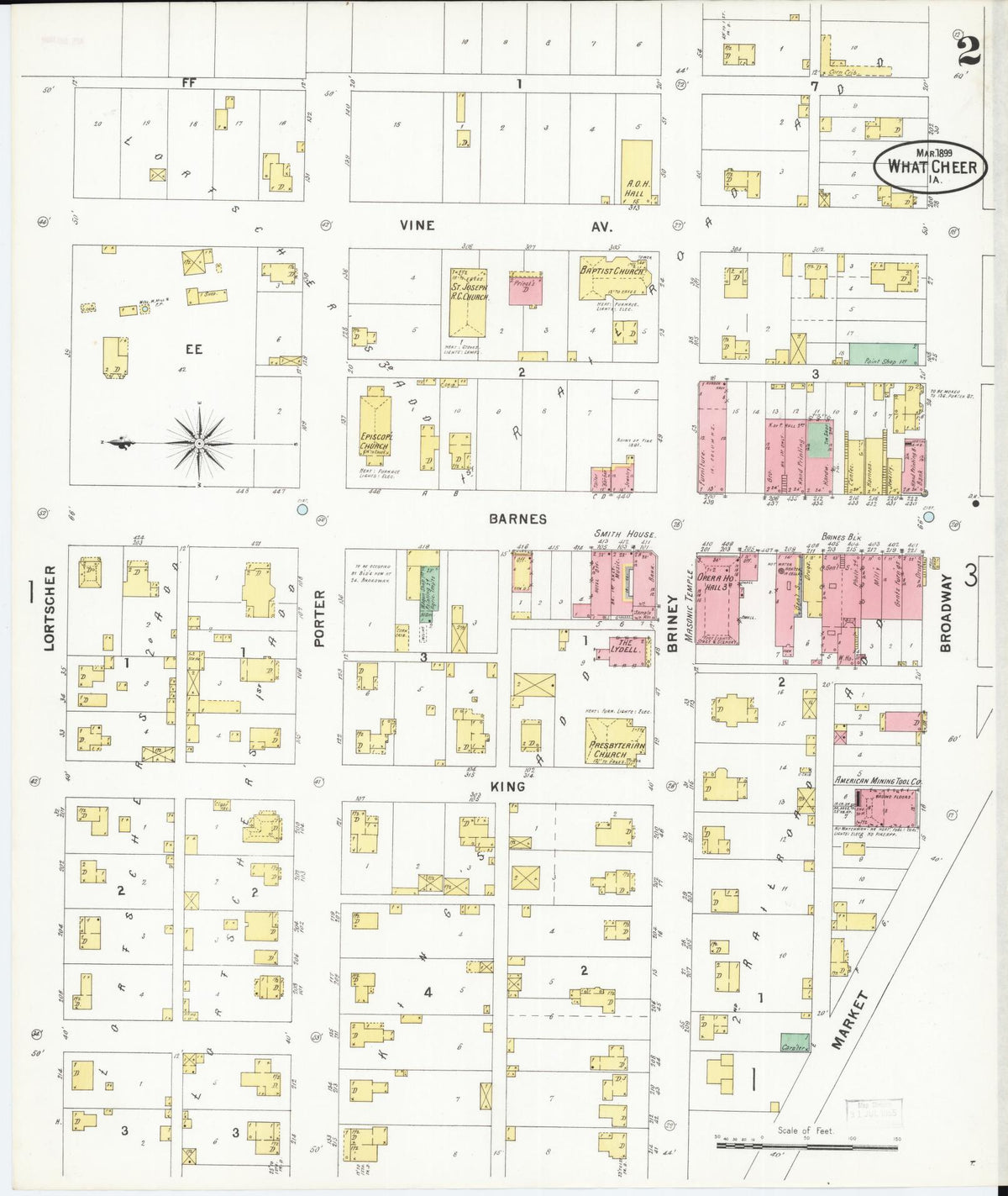 Sanborn Fire Insurance Map from What Cheer, Keokuk County, Iowa (1899), Sheet #0002 - Historic Sanborn Fire Insurance Map Print, vintage old map wall art