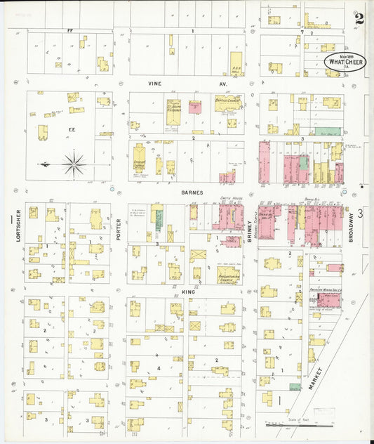Sanborn Fire Insurance Map from What Cheer, Keokuk County, Iowa (1899), Sheet #0002 - Historic Sanborn Fire Insurance Map Print, vintage old map wall art