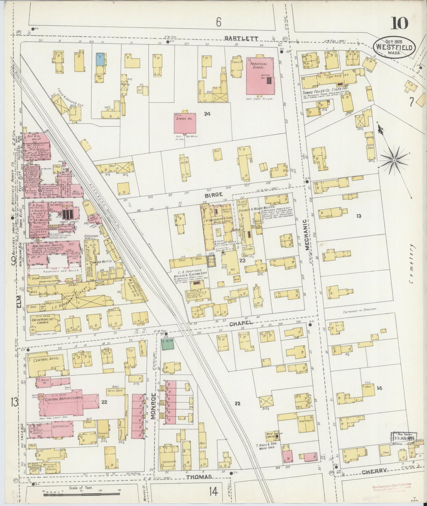 Sanborn Fire Insurance Map from Westfield, Hampden County, Massachusetts (1905), Sheet #0010 - Complete Map Set gallery image, historic Sanborn map, vintage wall art, Massachusetts Massachusetts