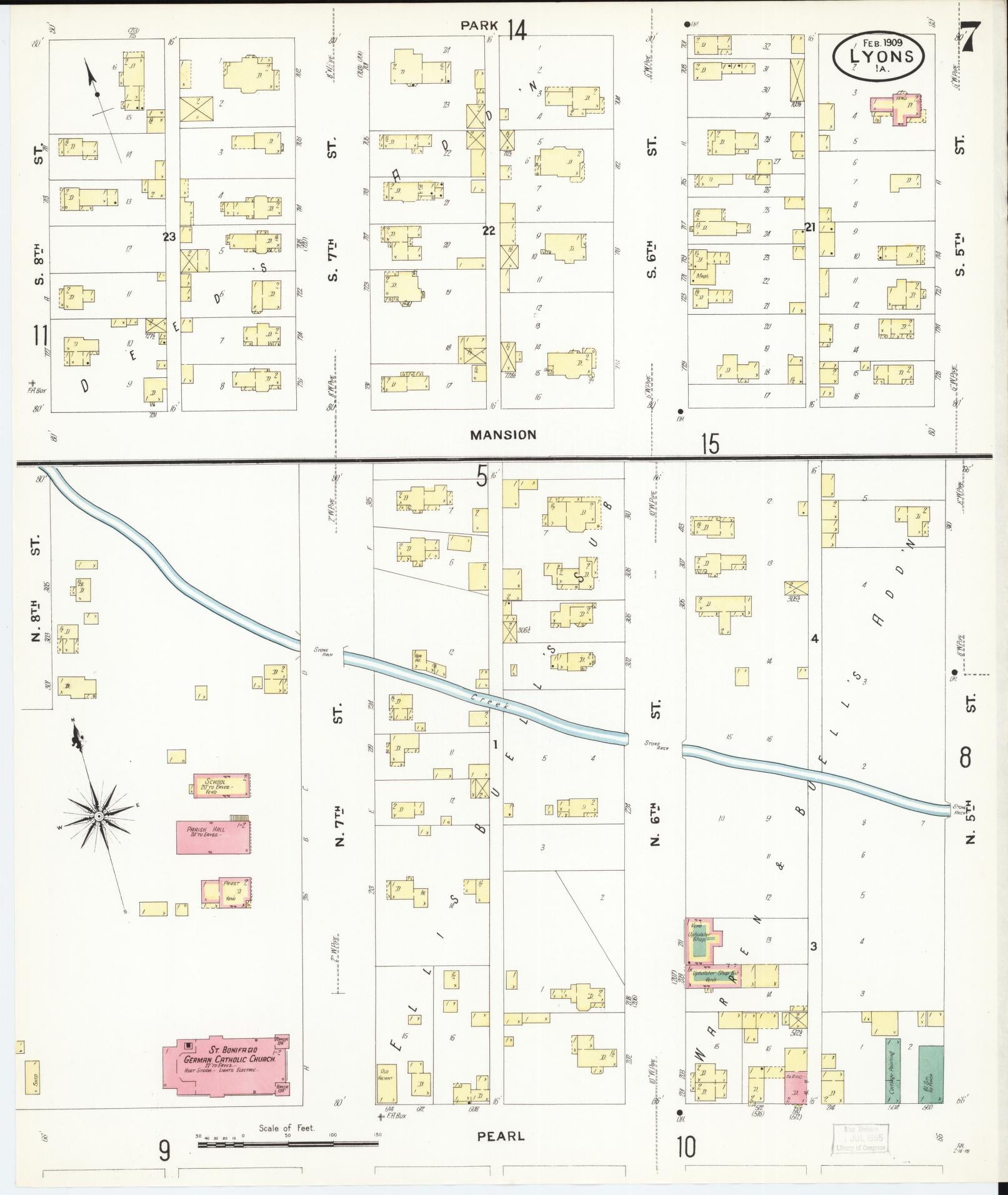 Sanborn Fire Insurance Map from Lyons, Clinton County, Iowa (1909), Sheet #0007 - Historic Sanborn Fire Insurance Map Print