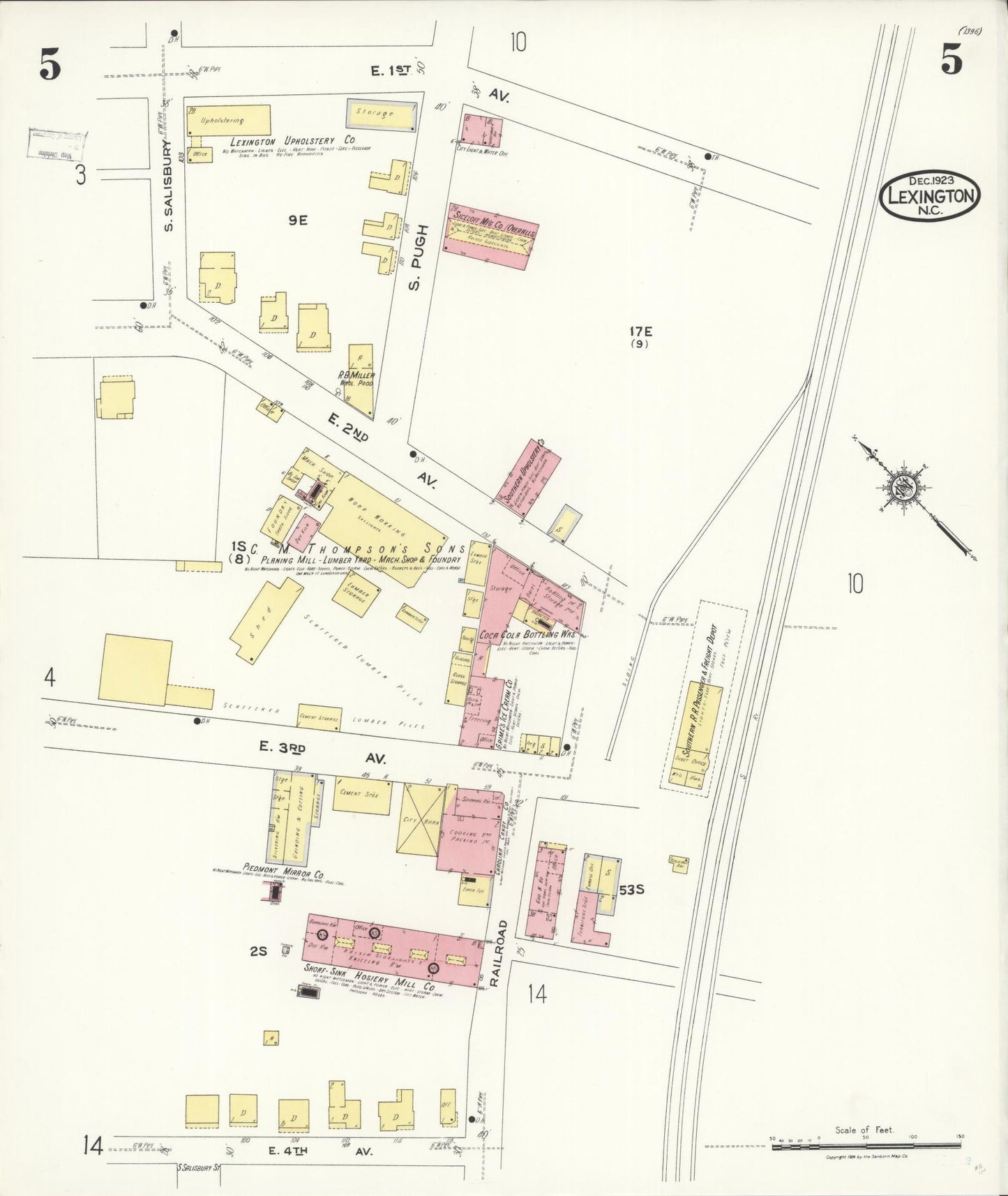 Sanborn Fire Insurance Map from Lexington, Davidson County, North Carolina (1923), Sheet #0005 - Historic Sanborn Fire Insurance Map Print, vintage old map wall art, antique decor, genealogy gift, North Carolina North Carolina map