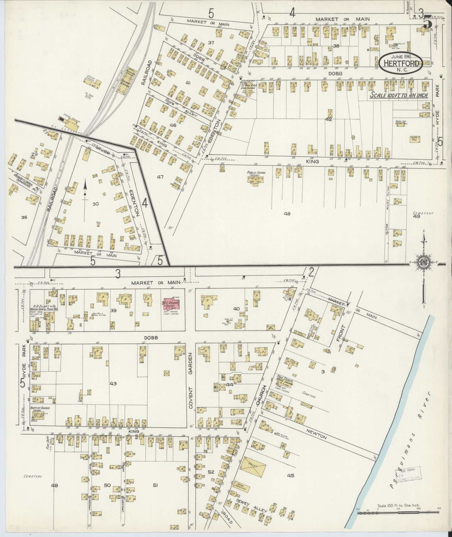 Sanborn Fire Insurance Map from Hertford, Perquimans County, North Carolina (1916), Sheet #0005 - Complete Map Set gallery image, historic Sanborn map, vintage wall art, North Carolina North Carolina