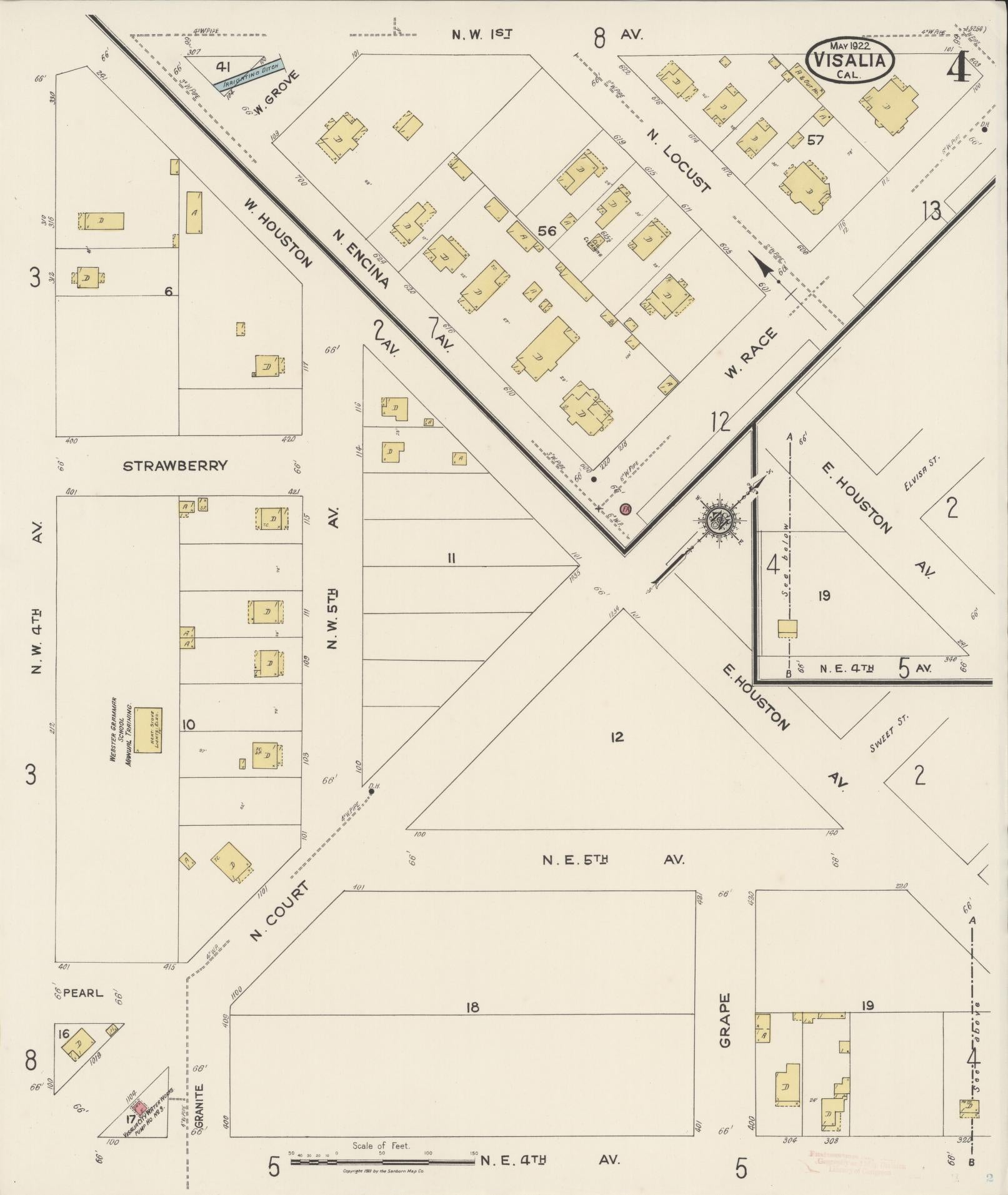 Sanborn Fire Insurance Map from Visalia, Tulare County, California (1922), Sheet #0004 - Complete Map Set gallery image, historic Sanborn map, vintage wall art, California California