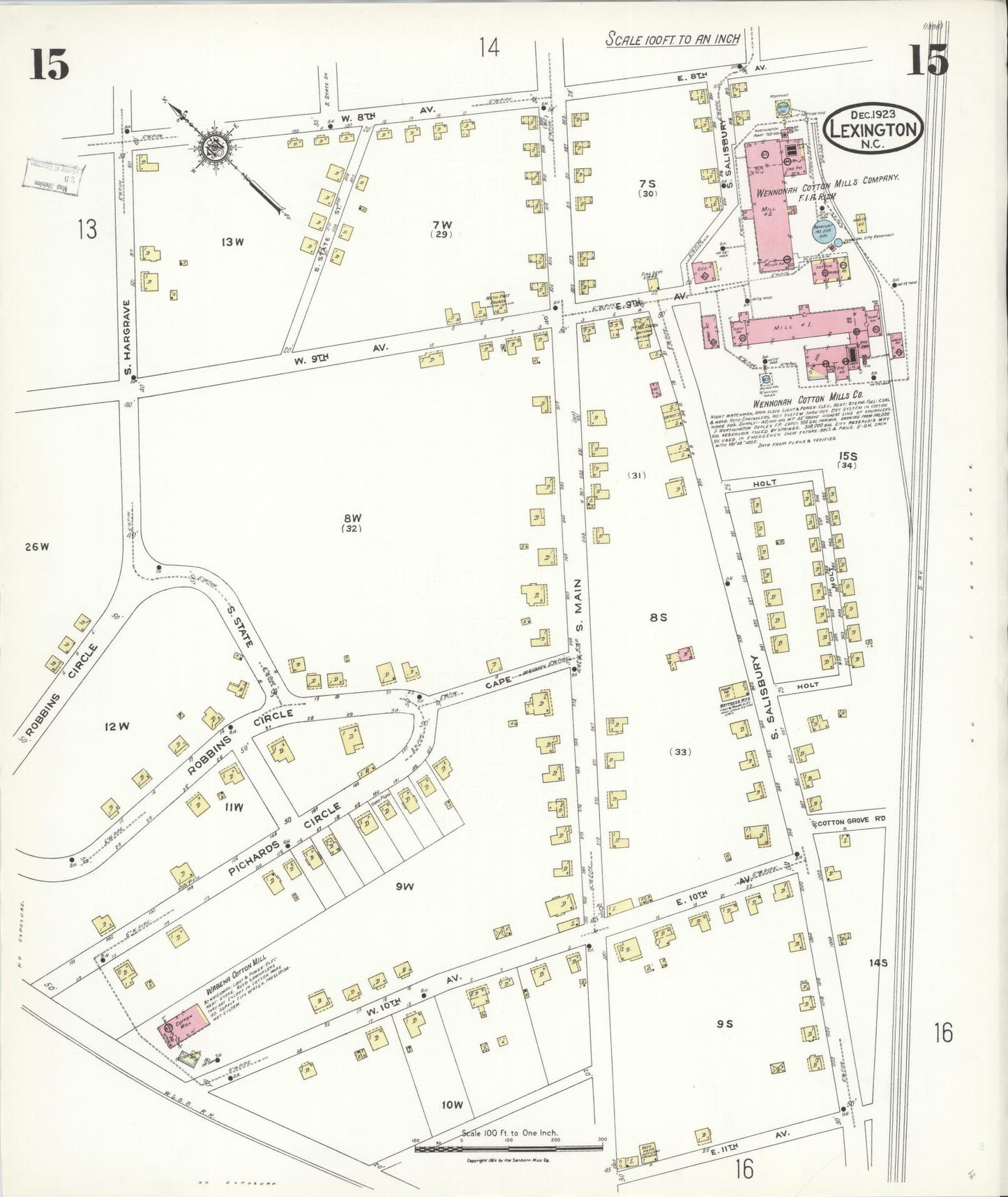 Sanborn Fire Insurance Map from Lexington, Davidson County, North Carolina (1923), Sheet #0015 - Complete Map Set gallery image, historic Sanborn map, vintage wall art, North Carolina North Carolina
