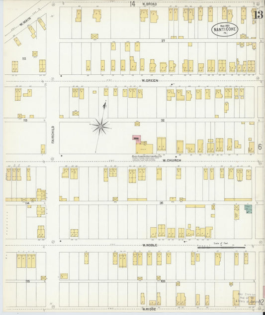 Sanborn Fire Insurance Map from Nanticoke, Luzerne County, Pennsylvania (1903), Sheet #0013 - Historic Sanborn Fire Insurance Map Print, vintage old map wall art, antique decor, genealogy gift, Pennsylvania Pennsylvania map