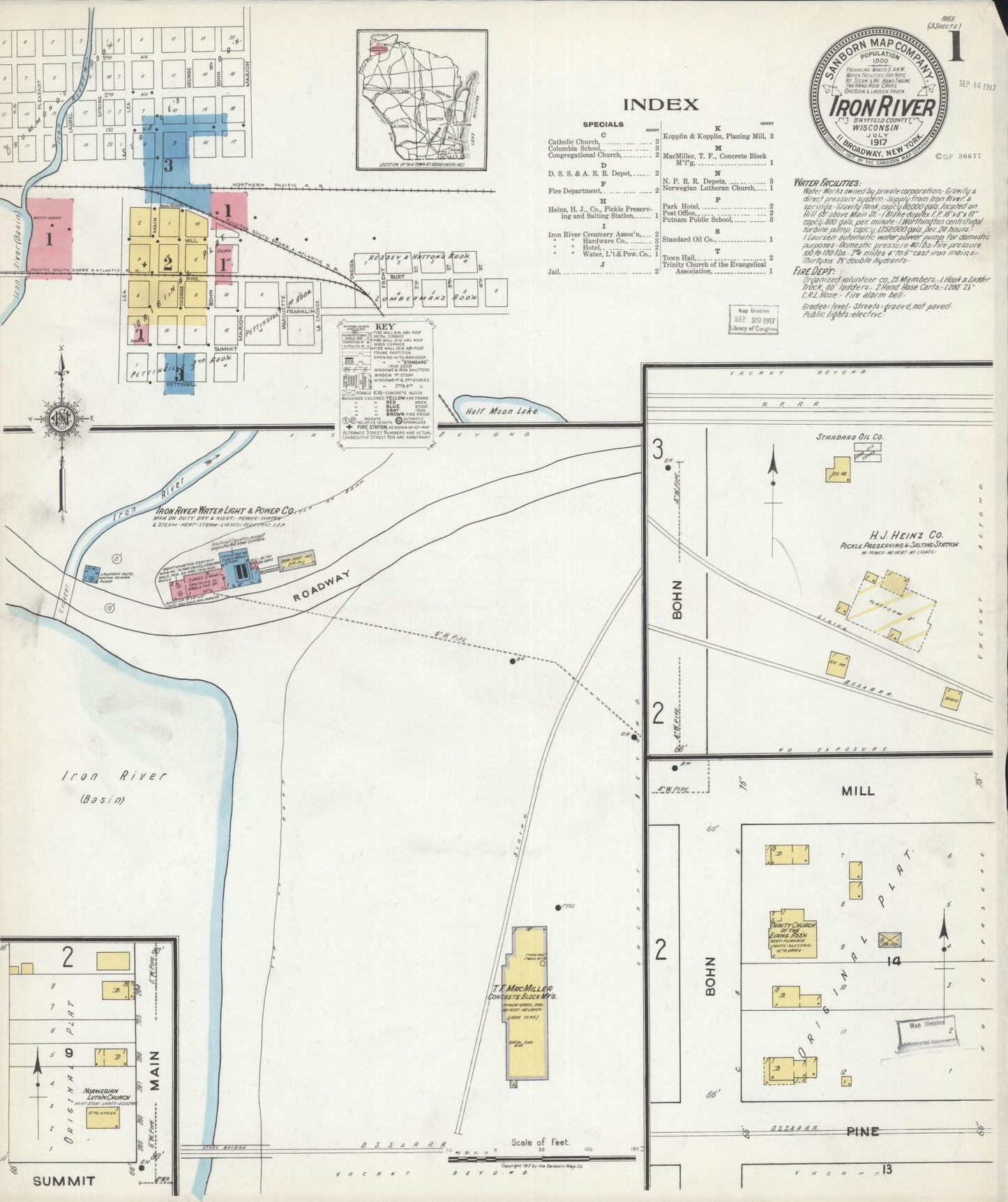 Sanborn Fire Insurance Map from Iron River, Bayfield County, Wisconsin (1917), Sheet #0001 - Complete Map Set gallery image, historic Sanborn map, vintage wall art, Wisconsin Wisconsin