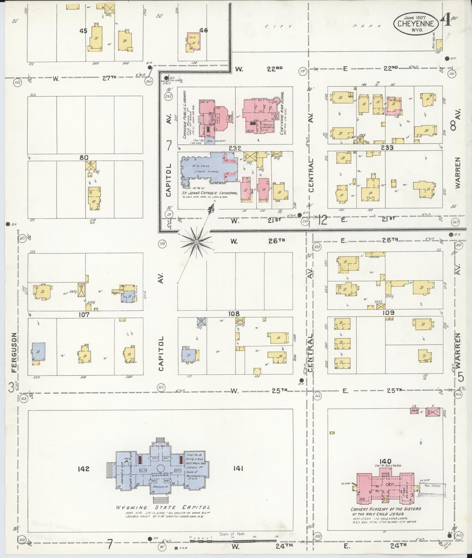 Sanborn Fire Insurance Map from Cheyenne, Laramie County, Wyoming (1907), Sheet #0004 - Complete Map Set gallery image, historic Sanborn map, vintage wall art, Wyoming Wyoming