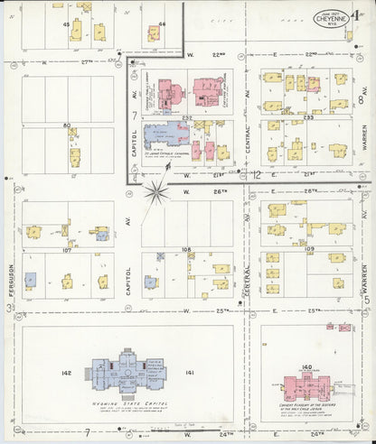 Sanborn Fire Insurance Map from Cheyenne, Laramie County, Wyoming (1907), Sheet #0004 - Complete Map Set gallery image, historic Sanborn map, vintage wall art, Wyoming Wyoming