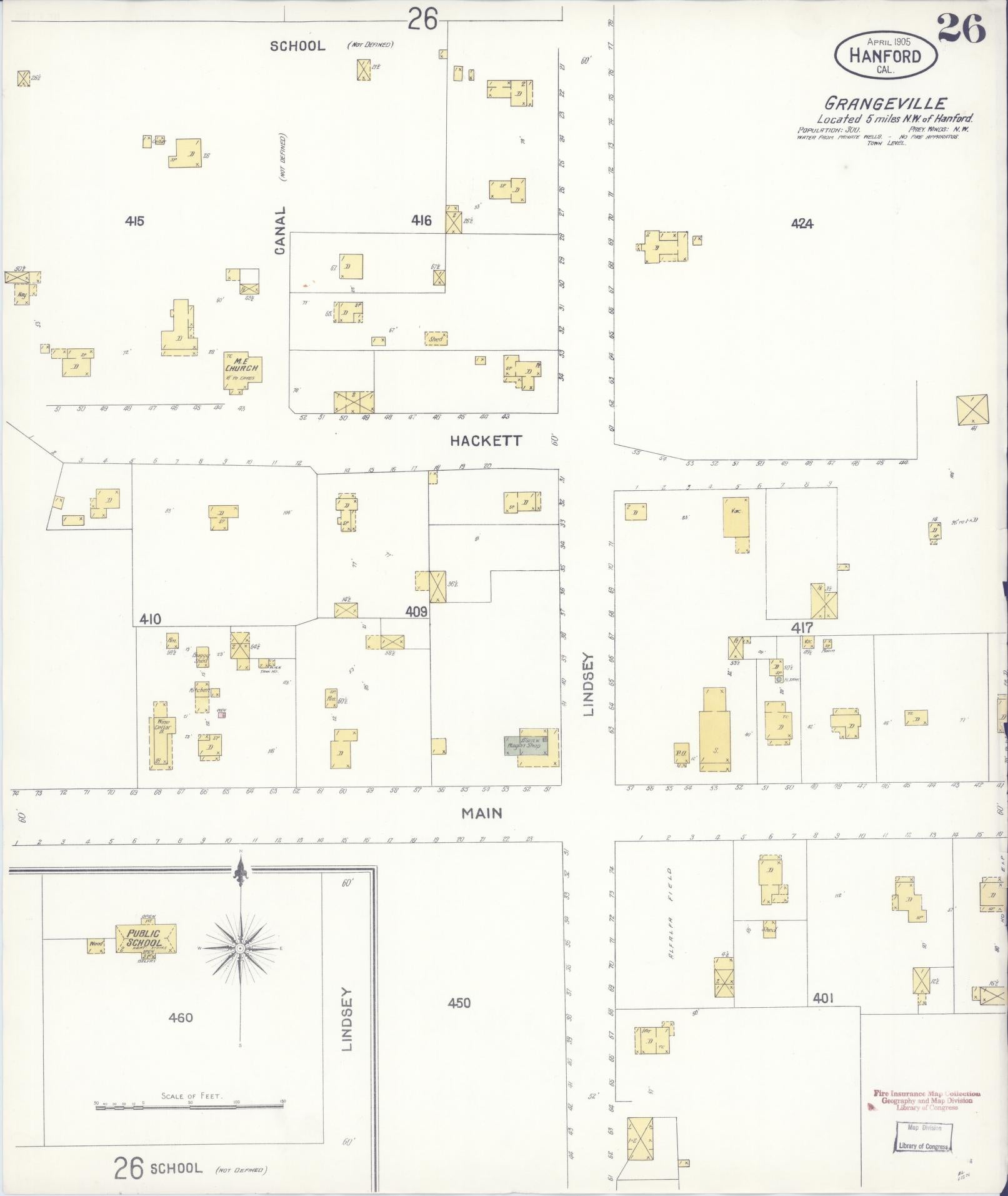 Sanborn Fire Insurance Map from Hanford, Kings County, California (1905), Sheet #0026 - Historic Sanborn Fire Insurance Map Print, vintage old map wall art, antique decor, genealogy gift, California California map