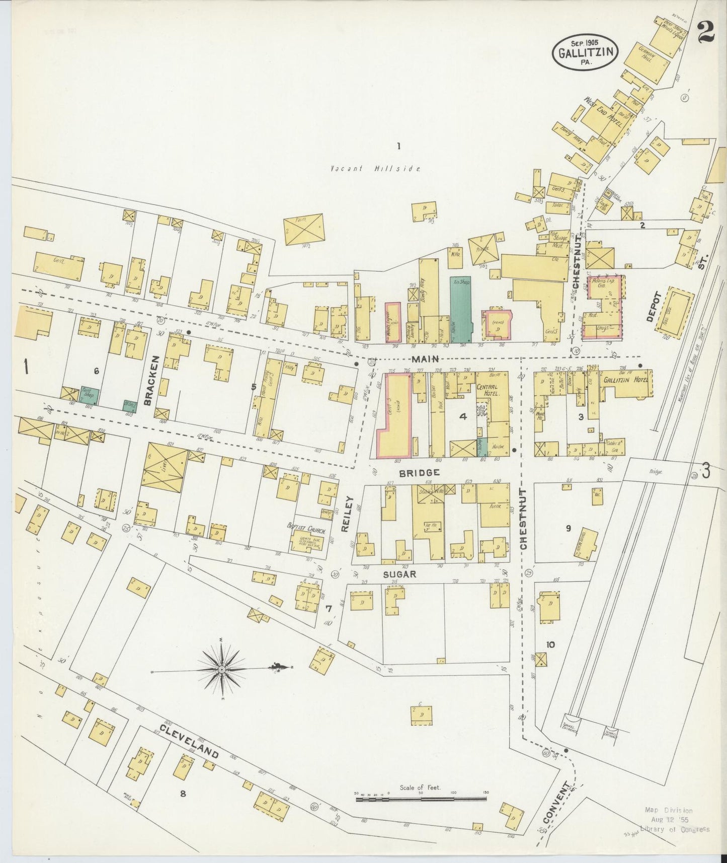 Sanborn Fire Insurance Map from Gallitzin, Cambria County, Pennsylvania (1905), Sheet #0002 - Historic Sanborn Fire Insurance Map Print, vintage old map wall art, antique decor, genealogy gift, Pennsylvania Pennsylvania map