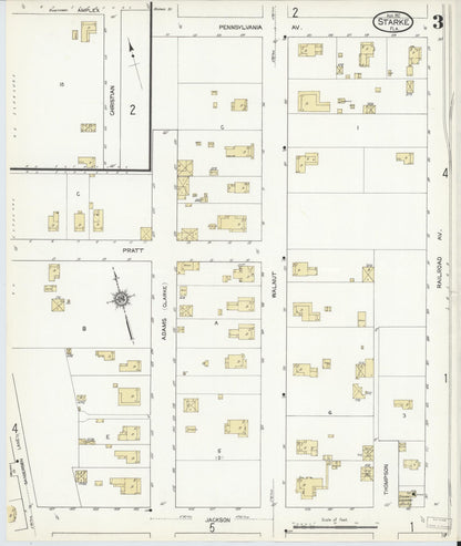 Sanborn Fire Insurance Map from Starke, Bradford County, Florida (1912), Sheet #0003 - Historic Sanborn Fire Insurance Map Print, vintage old map wall art, antique decor, genealogy gift, Florida Florida map