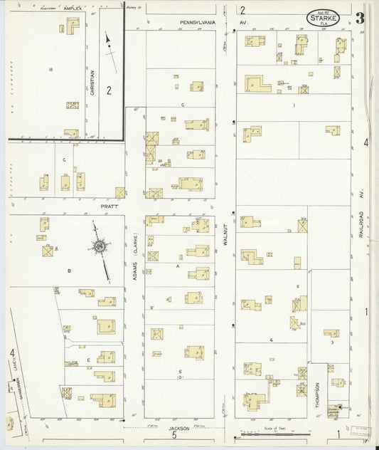 Sanborn Fire Insurance Map from Starke, Bradford County, Florida (1912), Sheet #0003 - Historic Sanborn Fire Insurance Map Print, vintage old map wall art, antique decor, genealogy gift, Florida Florida map