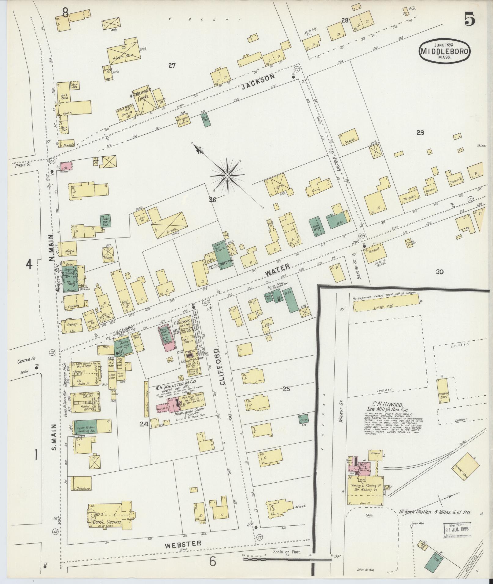 Sanborn Fire Insurance Map from Middleboro, Plymouth County, Massachusetts (1896), Sheet #0005 - Complete Map Set gallery image, historic Sanborn map, vintage wall art, Massachusetts Massachusetts