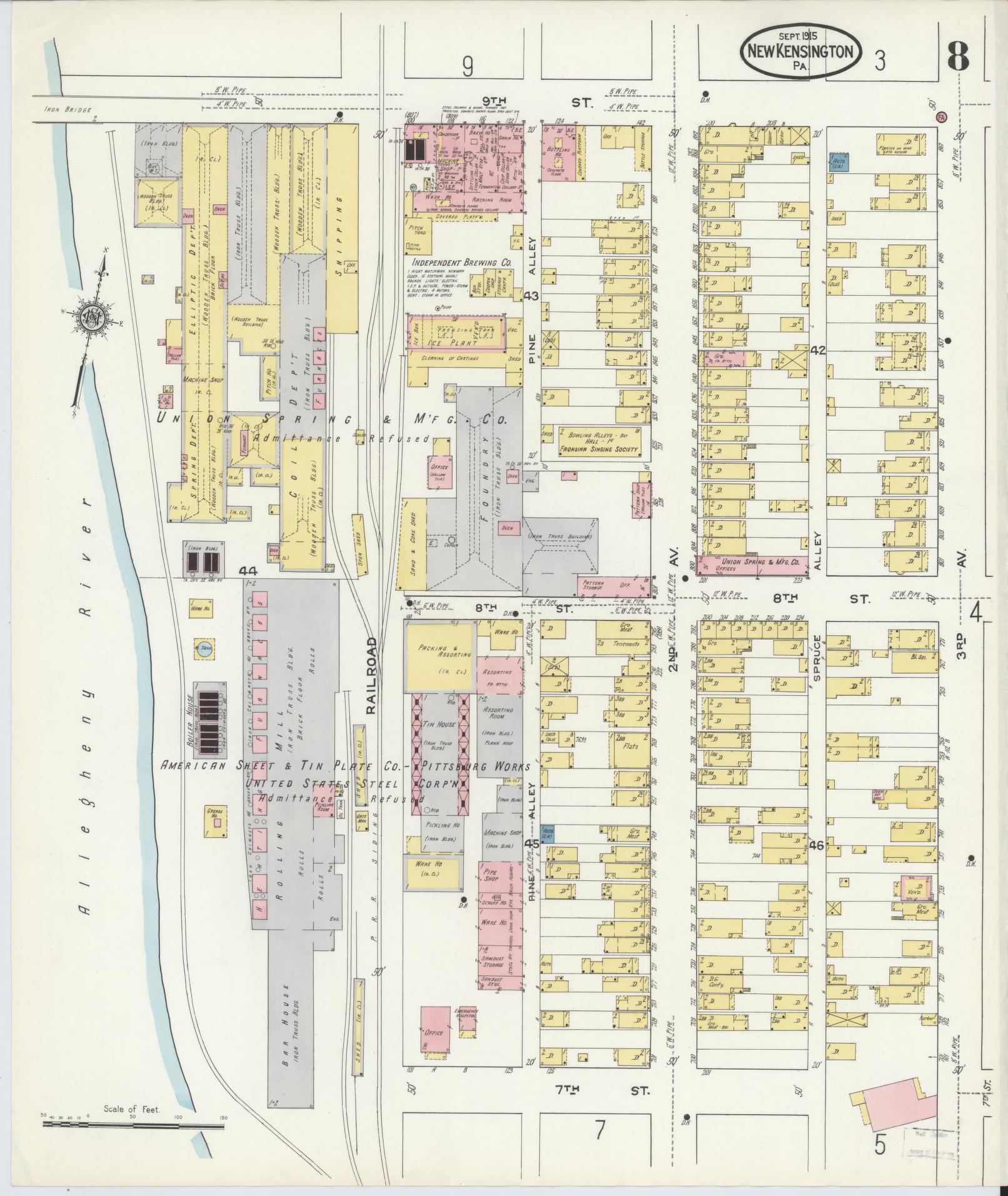 Sanborn Fire Insurance Map from New Kensington, Westmoreland County, Pennsylvania (1915), Sheet #0008 - Complete Map Set gallery image, historic Sanborn map, vintage wall art, Pennsylvania Pennsylvania