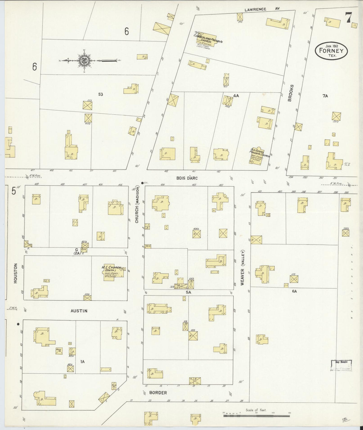 Sanborn Fire Insurance Map from Forney, Kaufman County, Texas (1912), Sheet #0007 - Complete Map Set gallery image, historic Sanborn map, vintage wall art, Texas Texas