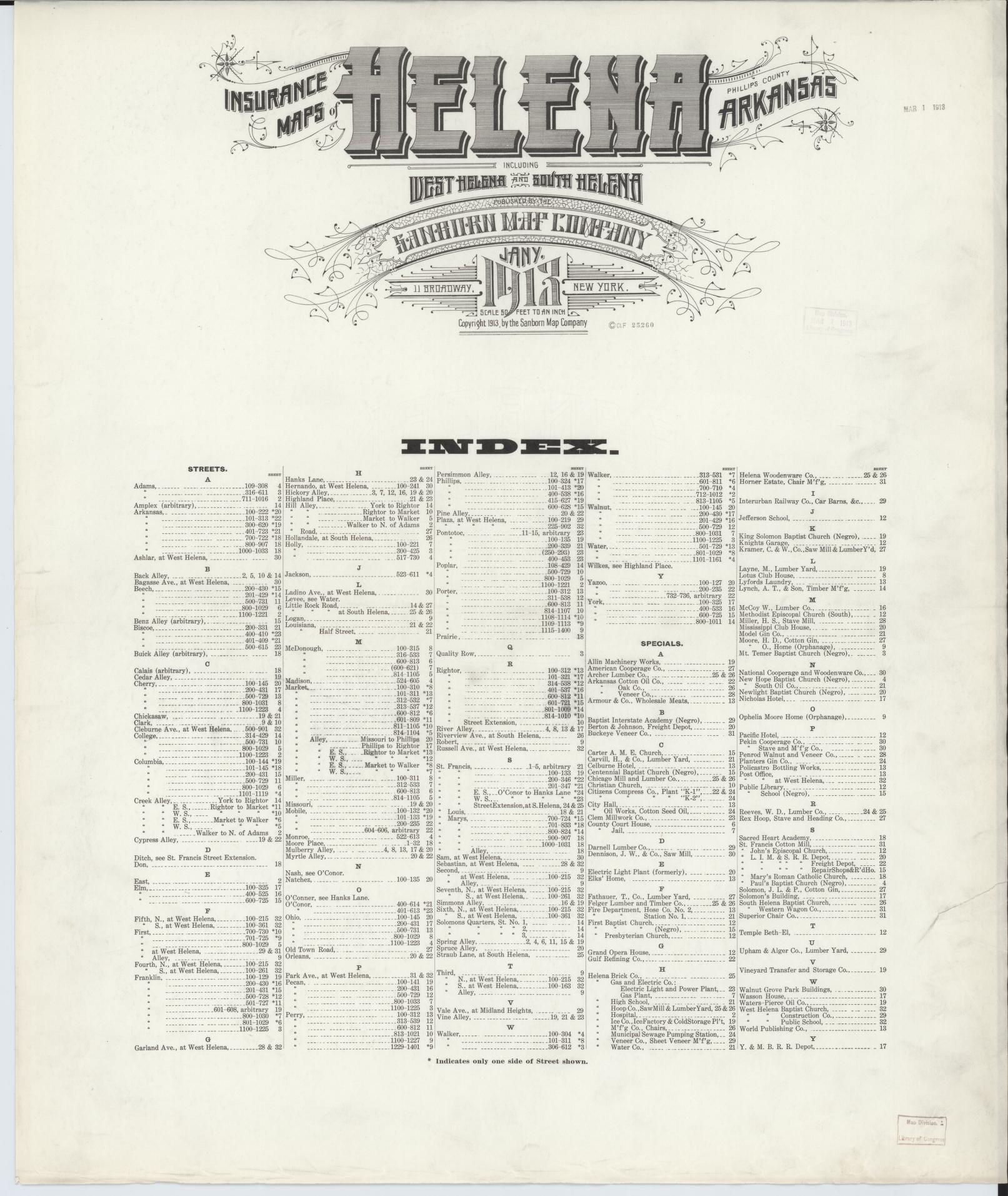 Sanborn Fire Insurance Map from Helena, Phillips County, Arkansas (1913), Sheet #0001 - Historic Sanborn Fire Insurance Map Print, vintage old map wall art, antique decor, genealogy gift, Arkansas Arkansas map
